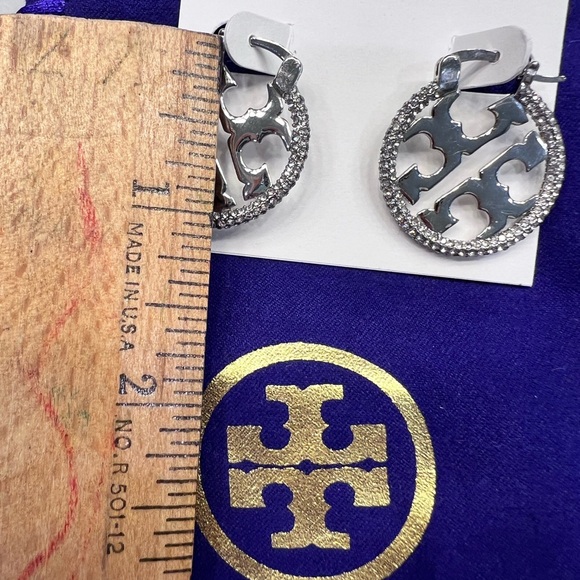 Tory Burch- silver round hoop logo earrings - Picture 5 of 5